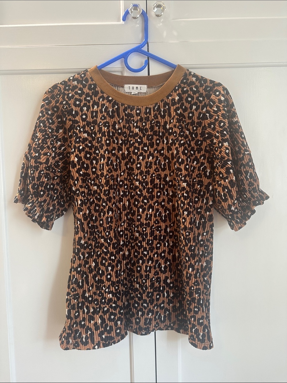 THML Brown and Black Leopard Short Sleeve Top